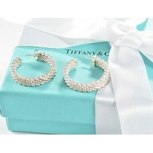 Tiffany & Co Silver Somerset Mesh Hoop Earrings